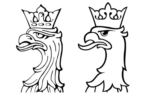 roznice-glowa kształt głowy orła i korony, porównanie