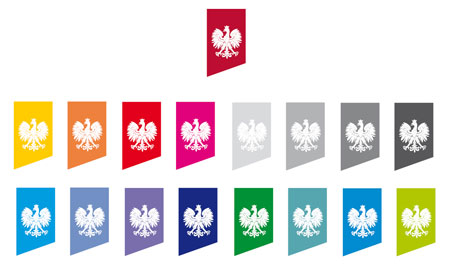 godło Orzeł Biały na różnych kolorach tarczy