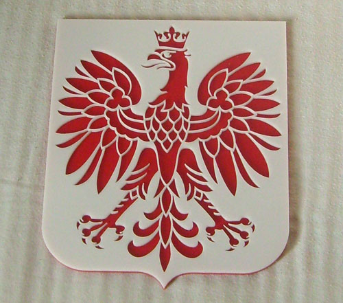 orzeł wycinany laserowo w pleksi, odwrócone kolory