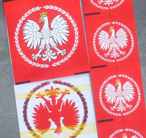 żakard - orzeł z czarnym rysunkiem, taśma rewers
