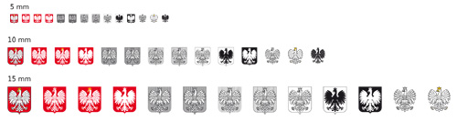 wersje herbu i godła ułożone w listwy