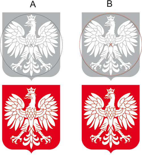 sytuowanie orła na tarczy przed i po zmianie
