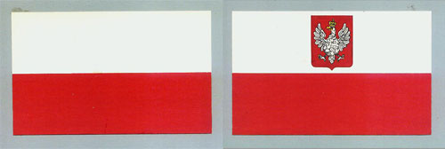 Dwie flagi Rzeczypospolitej wg ustawy z 1919 r. – rekonstrukcja barwna KJG