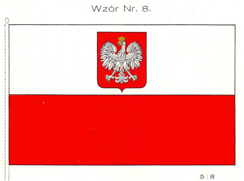 Flaga państwowa z herbem na białym pasie wz. 1927